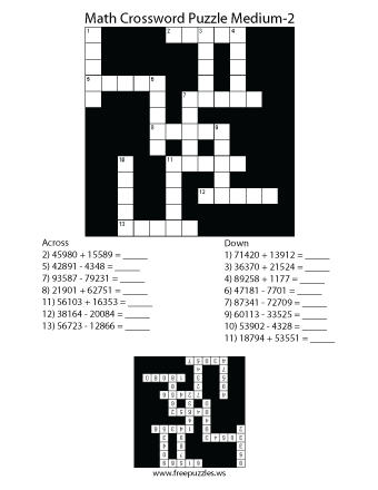 Medium Math Crossword Puzzle #2
