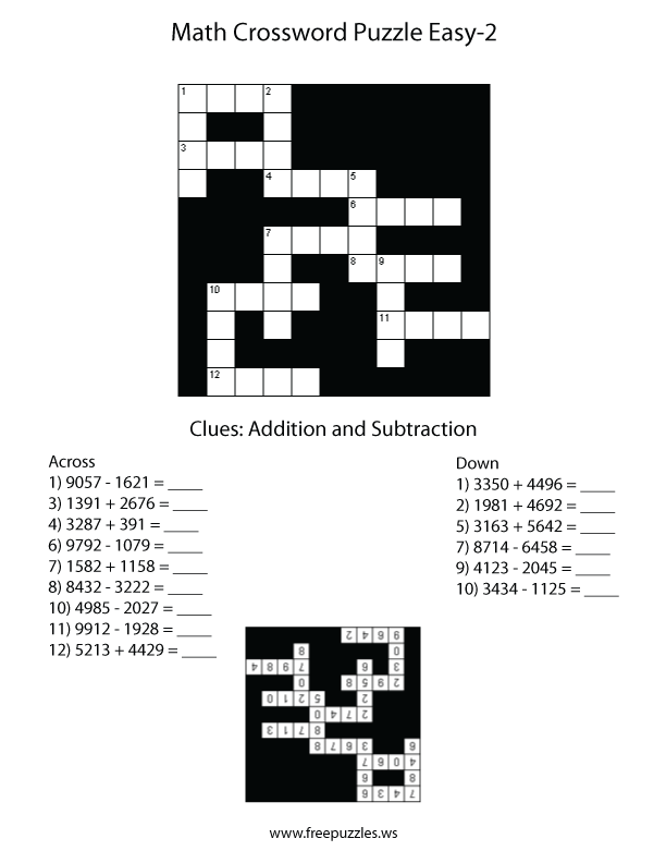 Easy Math Crossword Puzzle #2