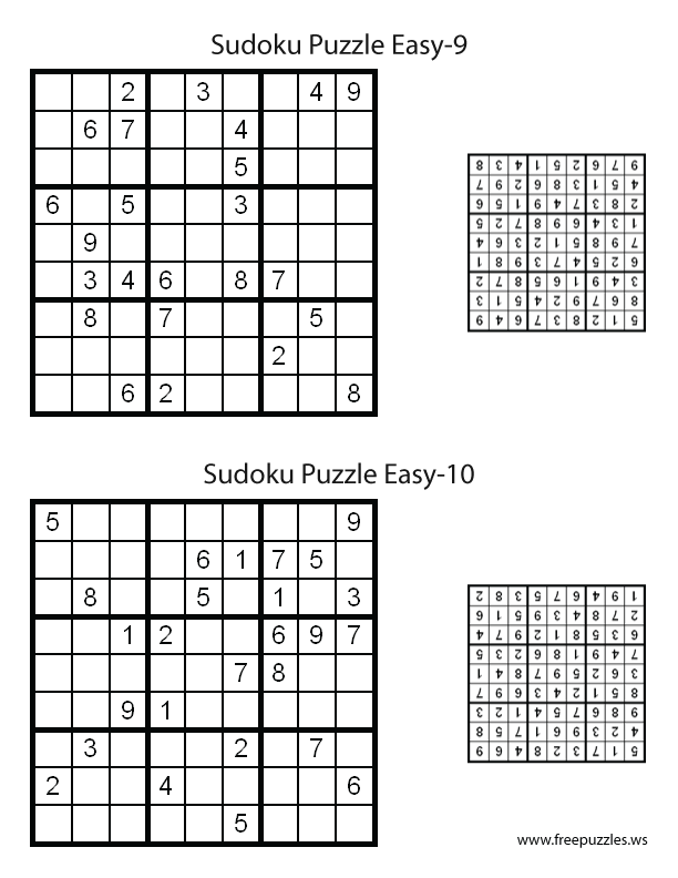 Easy Sudoku Puzzles #9 and #10