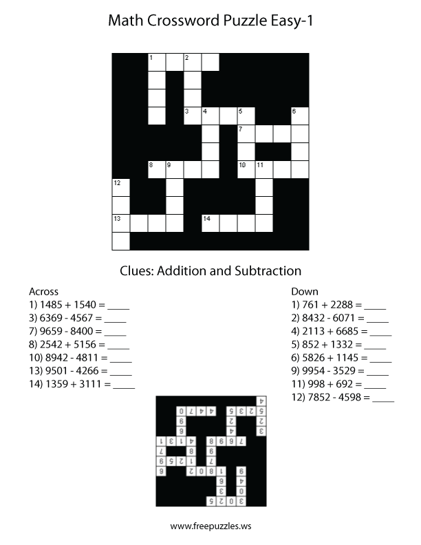 Preview of Math Crossword Easy 1