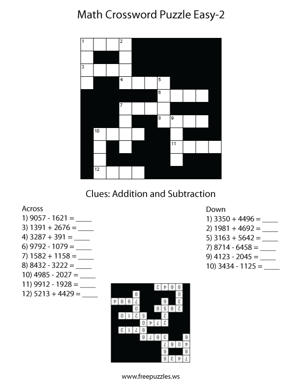 Preview of Math Crossword Easy 2