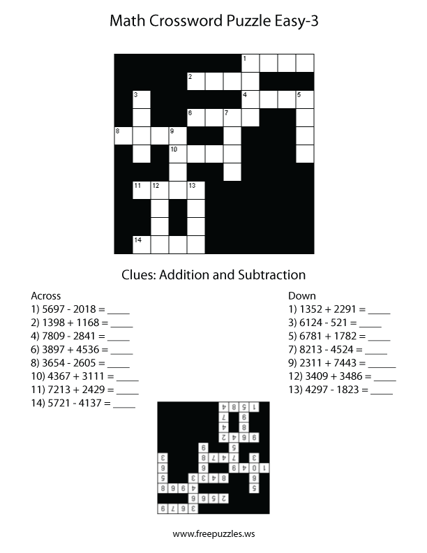 Preview of Math Crossword Easy 3