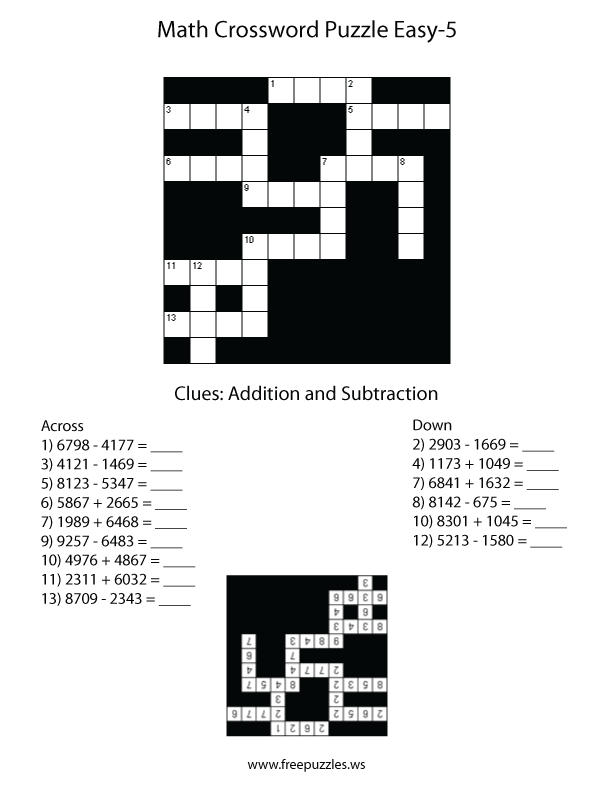 Preview of Math Crossword Easy 5