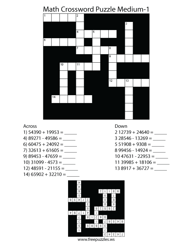Preview of Math Crossword Medium 1