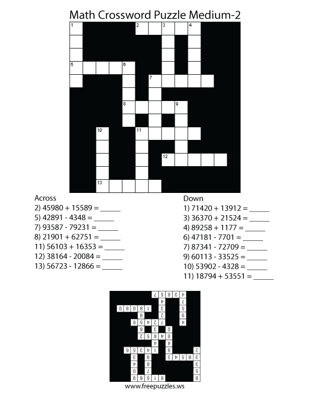 Preview of Math Crossword Medium 2