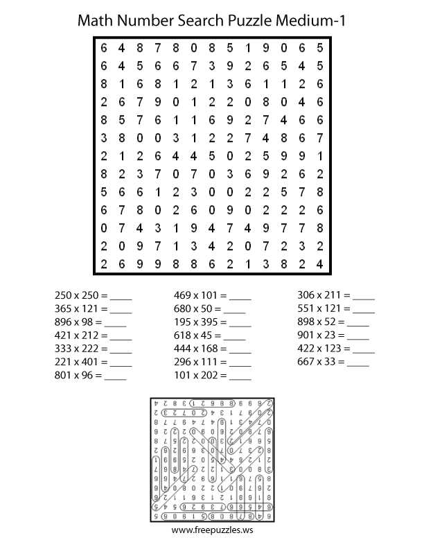 Preview of Math Number Search Medium 1