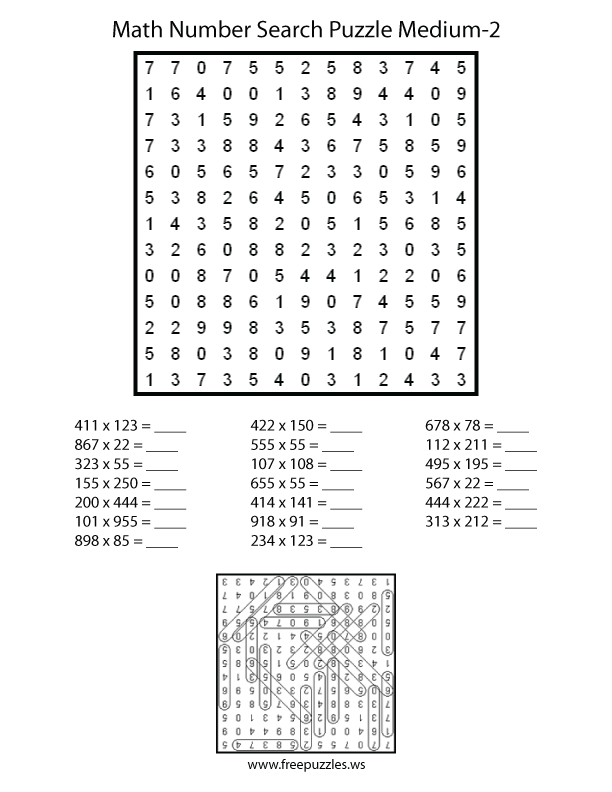Preview of Math Number Search Medium 2