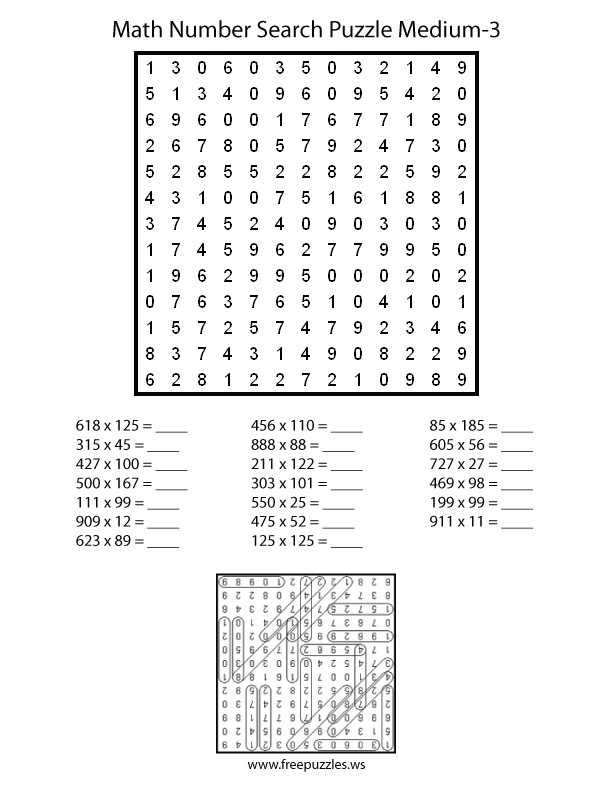 Preview of Math Number Search Medium 3