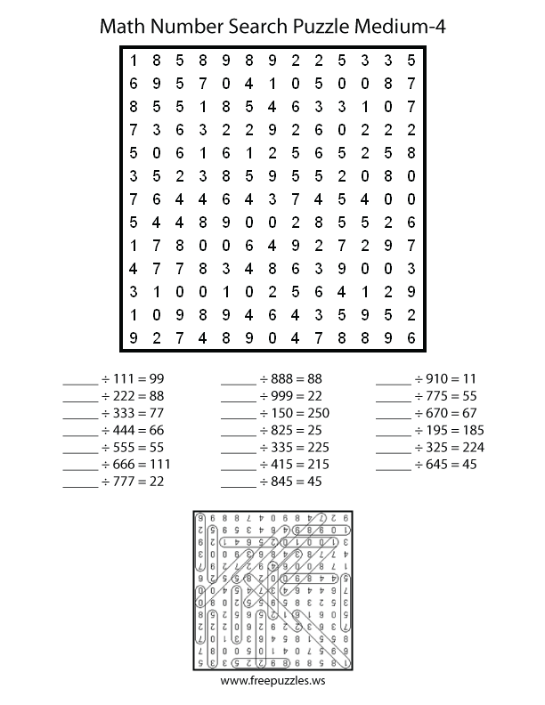 Preview of Math Number Search Medium 4