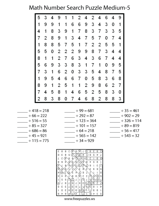 Preview of Math Number Search Medium 5
