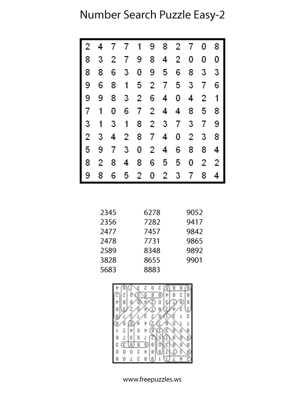Preview of Number Search Easy 2