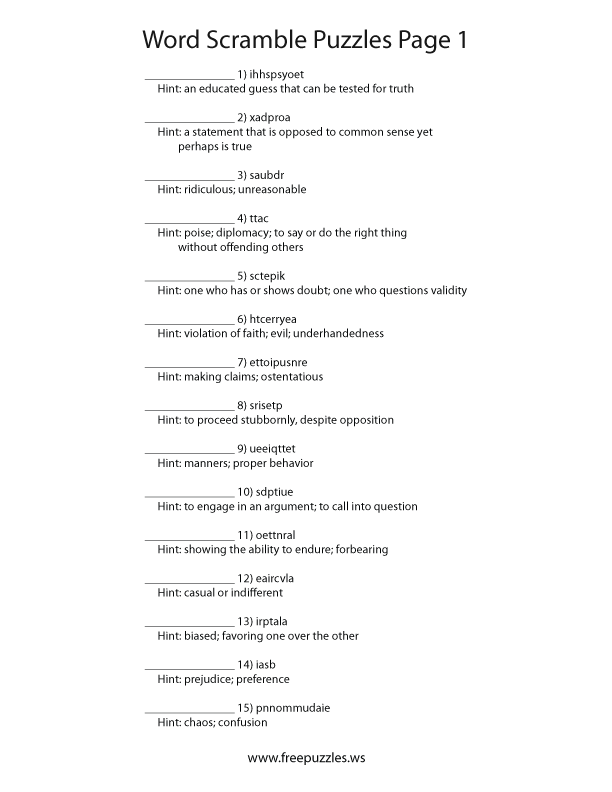 Preview of Word Scramble Page 1