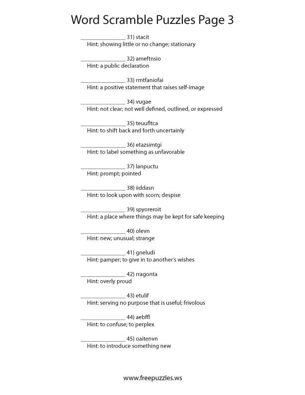 Preview of Word Scramble Page 3