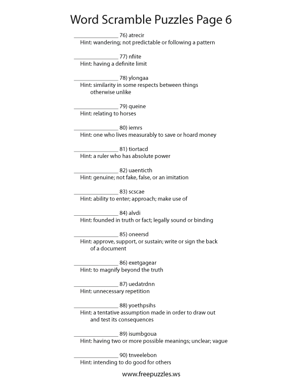 Preview of Word Scramble Page 6